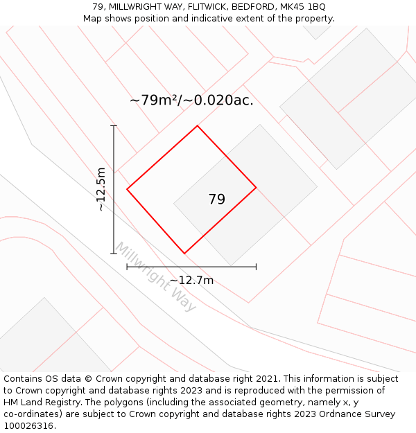 79, MILLWRIGHT WAY, FLITWICK, BEDFORD, MK45 1BQ: Plot and title map