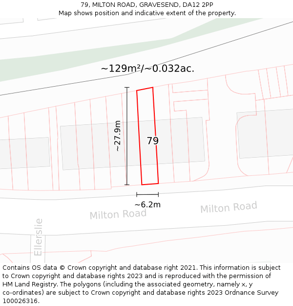 79, MILTON ROAD, GRAVESEND, DA12 2PP: Plot and title map