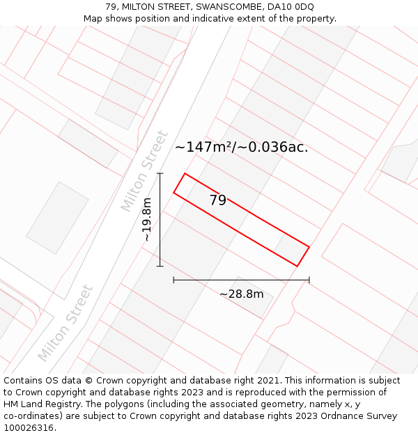 79, MILTON STREET, SWANSCOMBE, DA10 0DQ: Plot and title map