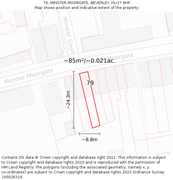 79, MINSTER MOORGATE, BEVERLEY, HU17 8HP: Plot and title map