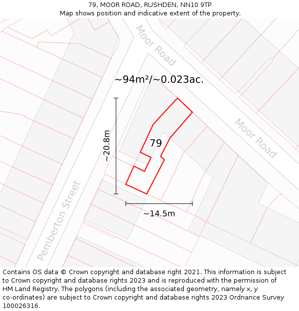 79, MOOR ROAD, RUSHDEN, NN10 9TP: Plot and title map