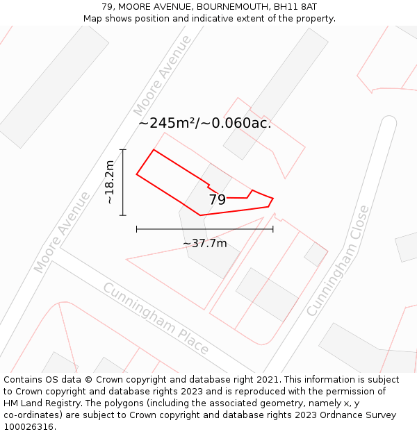 79, MOORE AVENUE, BOURNEMOUTH, BH11 8AT: Plot and title map