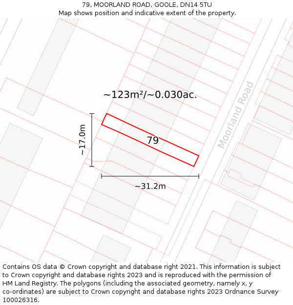 79, MOORLAND ROAD, GOOLE, DN14 5TU: Plot and title map