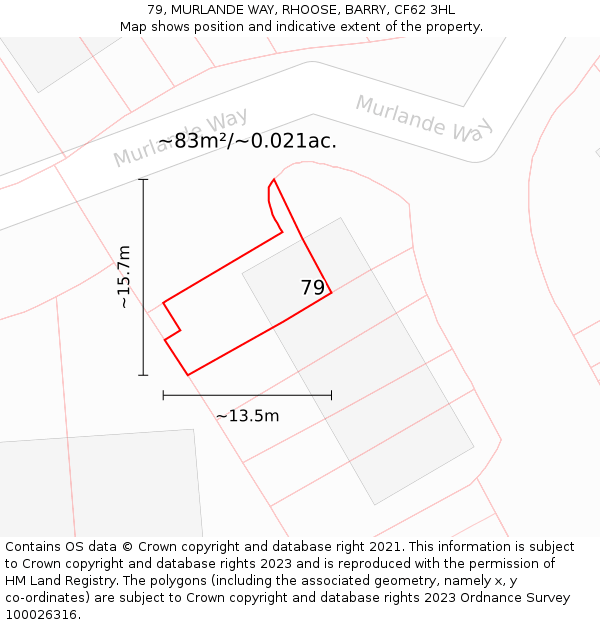79, MURLANDE WAY, RHOOSE, BARRY, CF62 3HL: Plot and title map