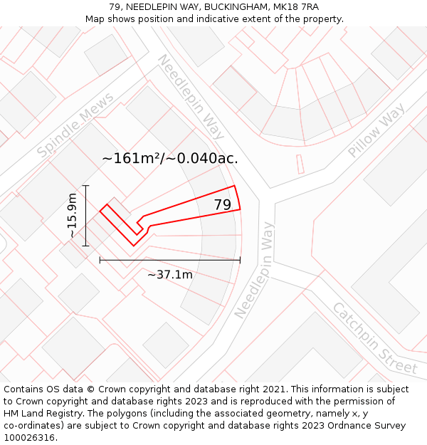79, NEEDLEPIN WAY, BUCKINGHAM, MK18 7RA: Plot and title map
