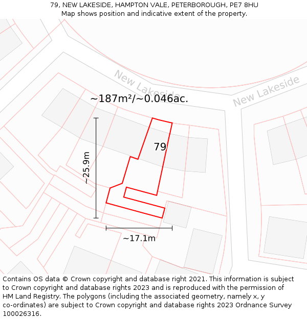 79, NEW LAKESIDE, HAMPTON VALE, PETERBOROUGH, PE7 8HU: Plot and title map