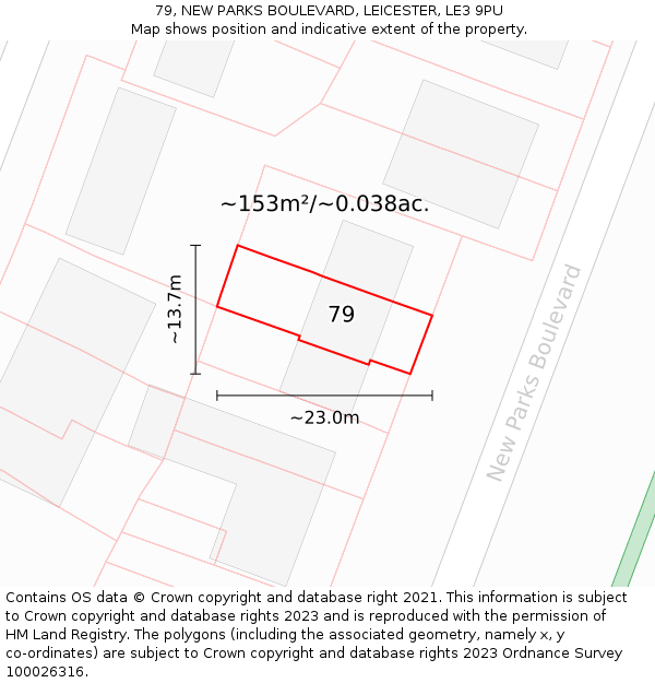 79, NEW PARKS BOULEVARD, LEICESTER, LE3 9PU: Plot and title map
