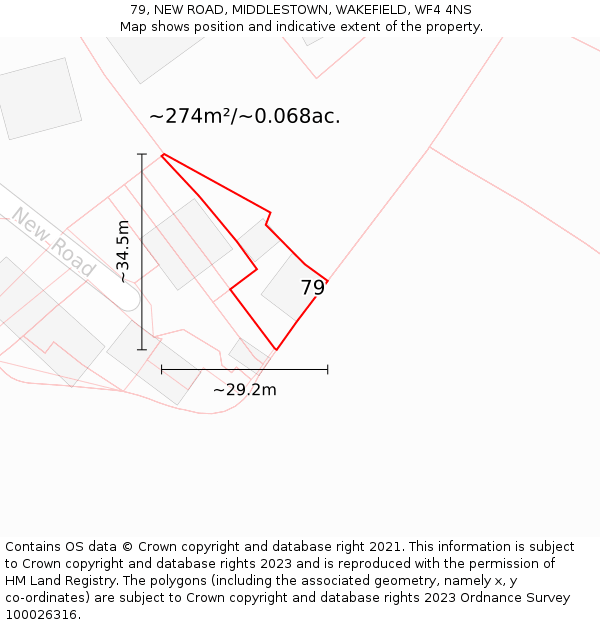 79, NEW ROAD, MIDDLESTOWN, WAKEFIELD, WF4 4NS: Plot and title map