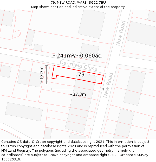 79, NEW ROAD, WARE, SG12 7BU: Plot and title map