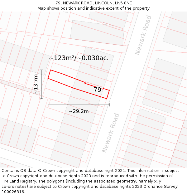 79, NEWARK ROAD, LINCOLN, LN5 8NE: Plot and title map