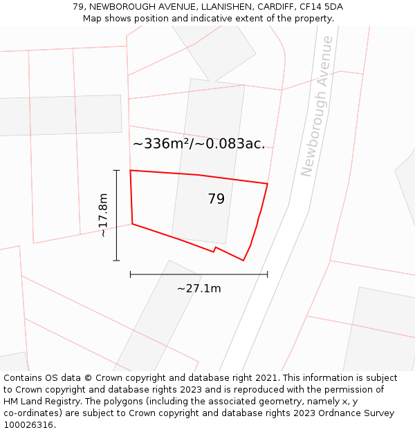 79, NEWBOROUGH AVENUE, LLANISHEN, CARDIFF, CF14 5DA: Plot and title map