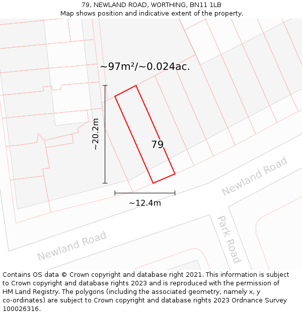 79, NEWLAND ROAD, WORTHING, BN11 1LB: Plot and title map