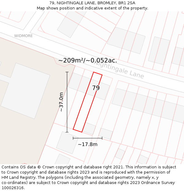 79, NIGHTINGALE LANE, BROMLEY, BR1 2SA: Plot and title map