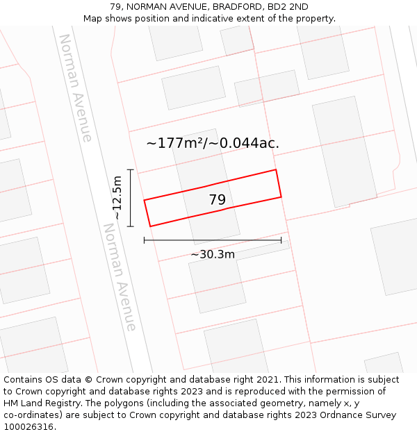 79, NORMAN AVENUE, BRADFORD, BD2 2ND: Plot and title map
