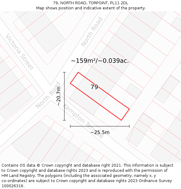 79, NORTH ROAD, TORPOINT, PL11 2DL: Plot and title map