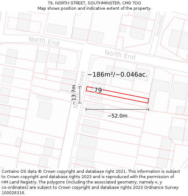79, NORTH STREET, SOUTHMINSTER, CM0 7DG: Plot and title map