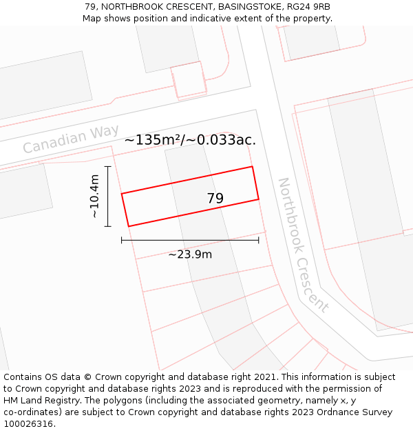 79, NORTHBROOK CRESCENT, BASINGSTOKE, RG24 9RB: Plot and title map