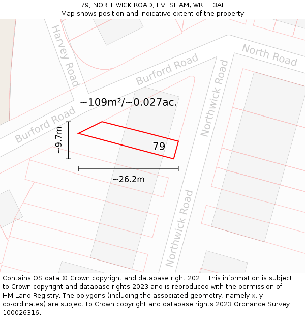 79, NORTHWICK ROAD, EVESHAM, WR11 3AL: Plot and title map