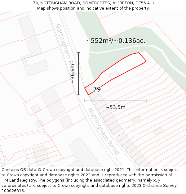 79, NOTTINGHAM ROAD, SOMERCOTES, ALFRETON, DE55 4JH: Plot and title map