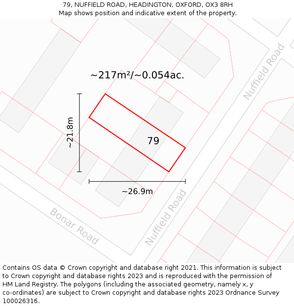 79, NUFFIELD ROAD, HEADINGTON, OXFORD, OX3 8RH: Plot and title map