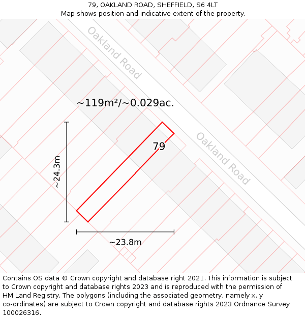 79, OAKLAND ROAD, SHEFFIELD, S6 4LT: Plot and title map