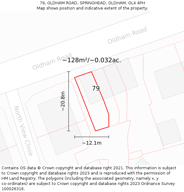79, OLDHAM ROAD, SPRINGHEAD, OLDHAM, OL4 4PH: Plot and title map
