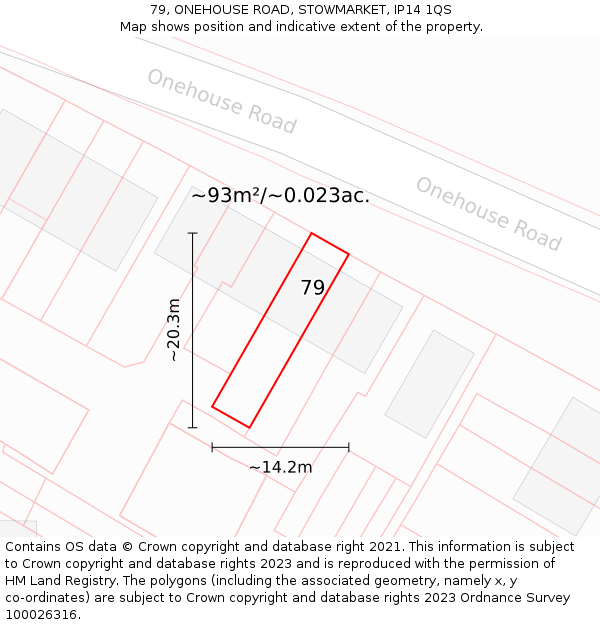 79, ONEHOUSE ROAD, STOWMARKET, IP14 1QS: Plot and title map
