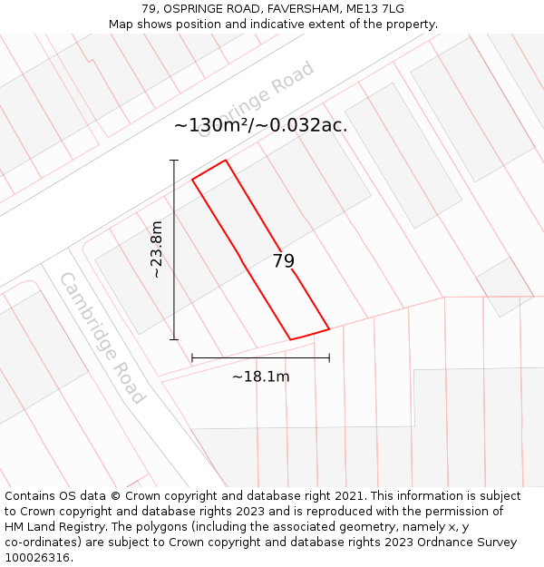 79, OSPRINGE ROAD, FAVERSHAM, ME13 7LG: Plot and title map
