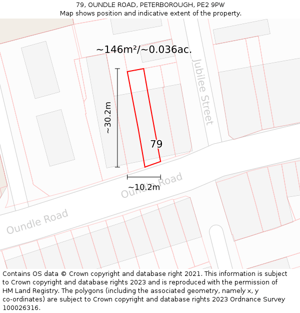 79, OUNDLE ROAD, PETERBOROUGH, PE2 9PW: Plot and title map