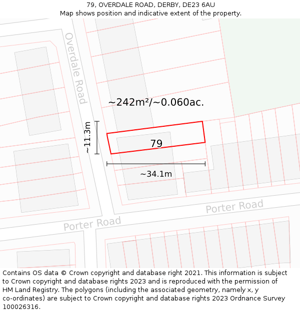79, OVERDALE ROAD, DERBY, DE23 6AU: Plot and title map