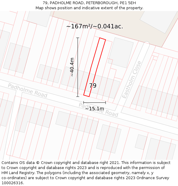 79, PADHOLME ROAD, PETERBOROUGH, PE1 5EH: Plot and title map
