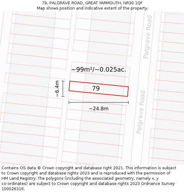 79, PALGRAVE ROAD, GREAT YARMOUTH, NR30 1QF: Plot and title map