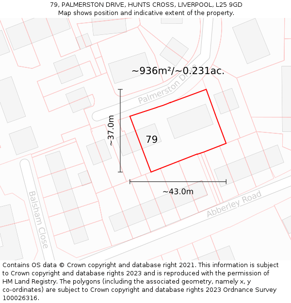 79, PALMERSTON DRIVE, HUNTS CROSS, LIVERPOOL, L25 9GD: Plot and title map