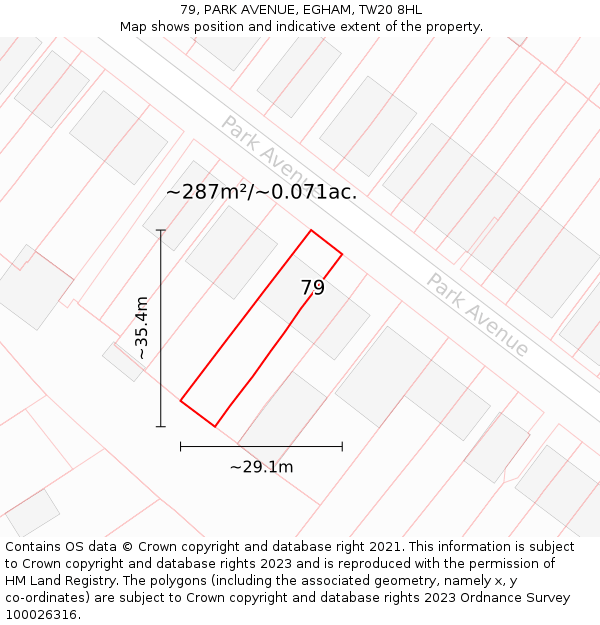 79, PARK AVENUE, EGHAM, TW20 8HL: Plot and title map