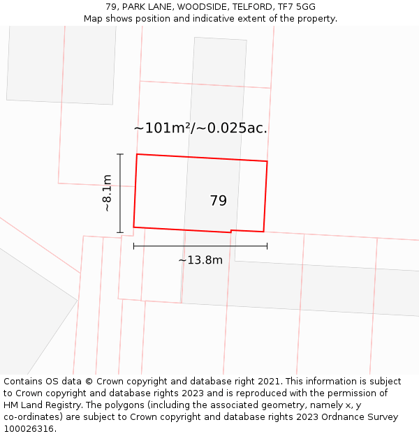 79, PARK LANE, WOODSIDE, TELFORD, TF7 5GG: Plot and title map