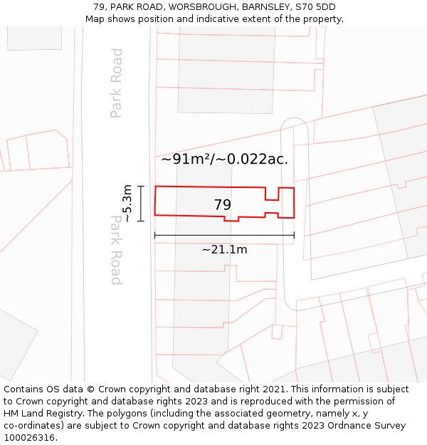 79, PARK ROAD, WORSBROUGH, BARNSLEY, S70 5DD: Plot and title map