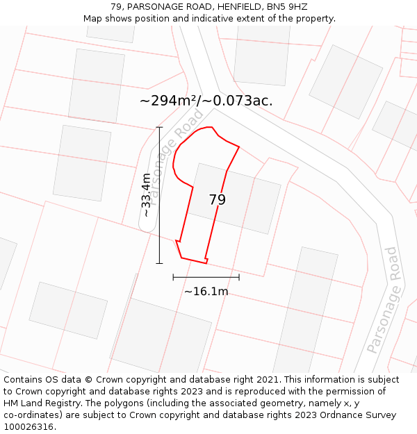 79, PARSONAGE ROAD, HENFIELD, BN5 9HZ: Plot and title map