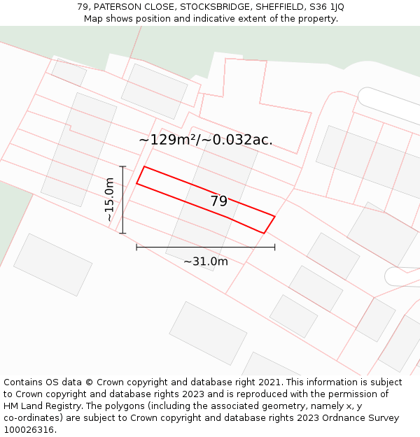 79, PATERSON CLOSE, STOCKSBRIDGE, SHEFFIELD, S36 1JQ: Plot and title map