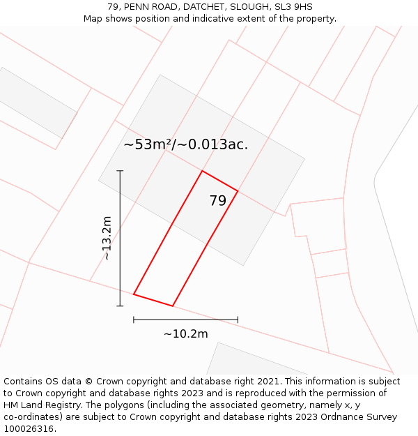 79, PENN ROAD, DATCHET, SLOUGH, SL3 9HS: Plot and title map