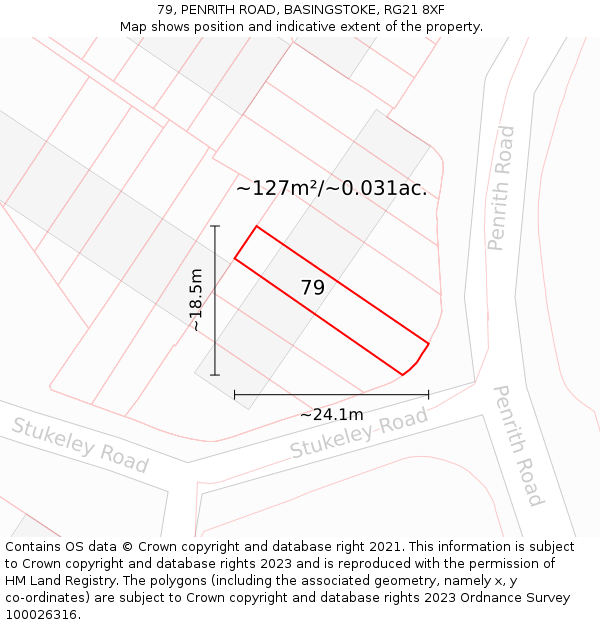 79, PENRITH ROAD, BASINGSTOKE, RG21 8XF: Plot and title map