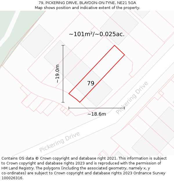 79, PICKERING DRIVE, BLAYDON-ON-TYNE, NE21 5GA: Plot and title map