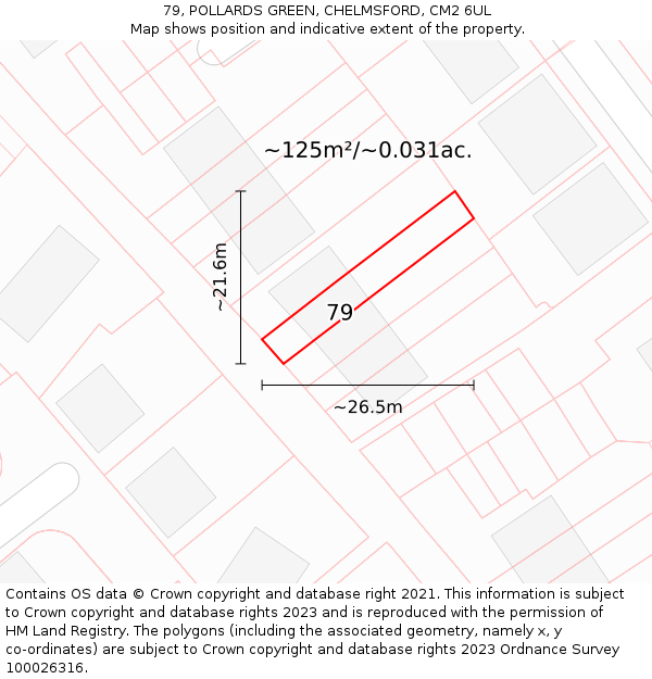 79, POLLARDS GREEN, CHELMSFORD, CM2 6UL: Plot and title map