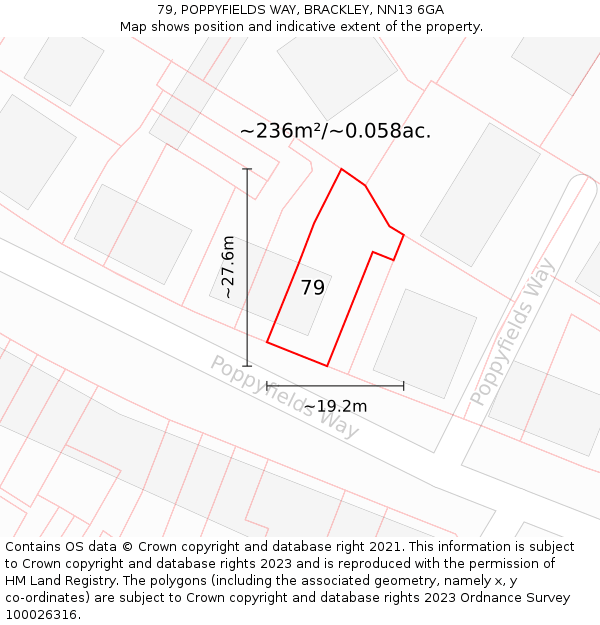 79, POPPYFIELDS WAY, BRACKLEY, NN13 6GA: Plot and title map