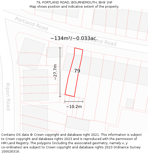 79, PORTLAND ROAD, BOURNEMOUTH, BH9 1NF: Plot and title map