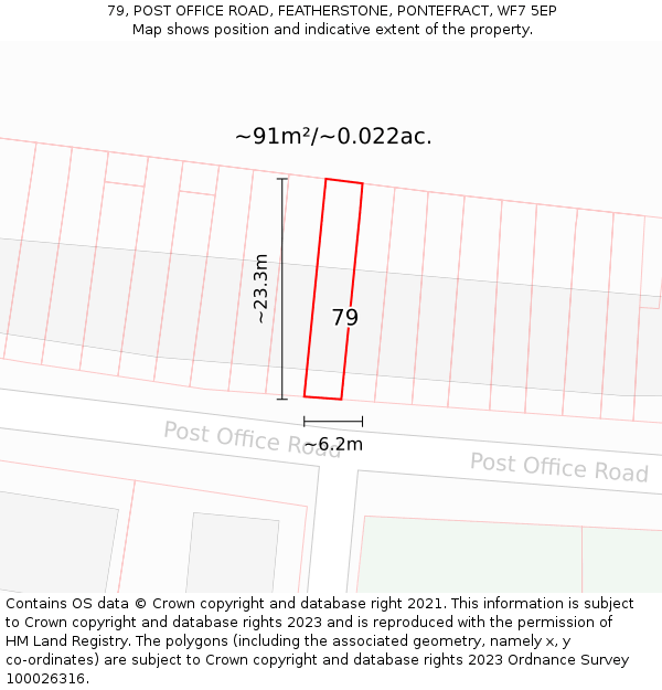 79, POST OFFICE ROAD, FEATHERSTONE, PONTEFRACT, WF7 5EP: Plot and title map