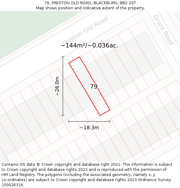 79, PRESTON OLD ROAD, BLACKBURN, BB2 2ST: Plot and title map