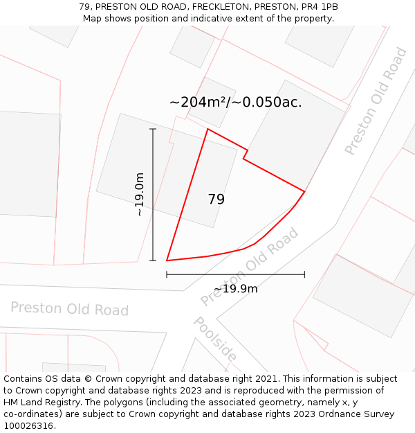 79, PRESTON OLD ROAD, FRECKLETON, PRESTON, PR4 1PB: Plot and title map