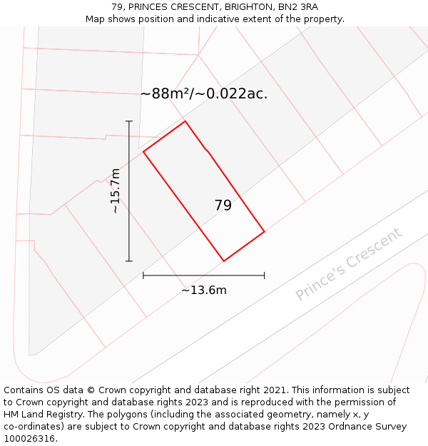 79, PRINCES CRESCENT, BRIGHTON, BN2 3RA: Plot and title map