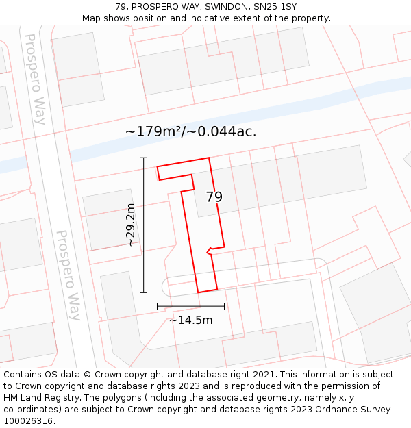 79, PROSPERO WAY, SWINDON, SN25 1SY: Plot and title map