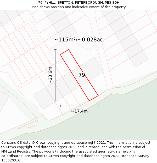 79, PYHILL, BRETTON, PETERBOROUGH, PE3 8QH: Plot and title map